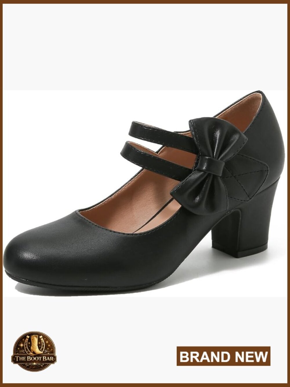 Women's Mary Jane Heels Bow Retro Closed Round Toe Pumps Ankle Strap Low Block